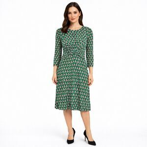 Donna Morgan Dress Geometric Twist Front Green Pink Black Size 2